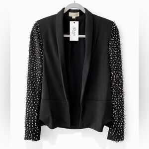 Vintage Goldie London Black Beaded Open Front Jacket Studded Sleeves S/M NWT